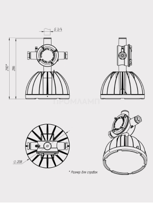 Размеры светильника Ex-FHB 27-90-50-D60